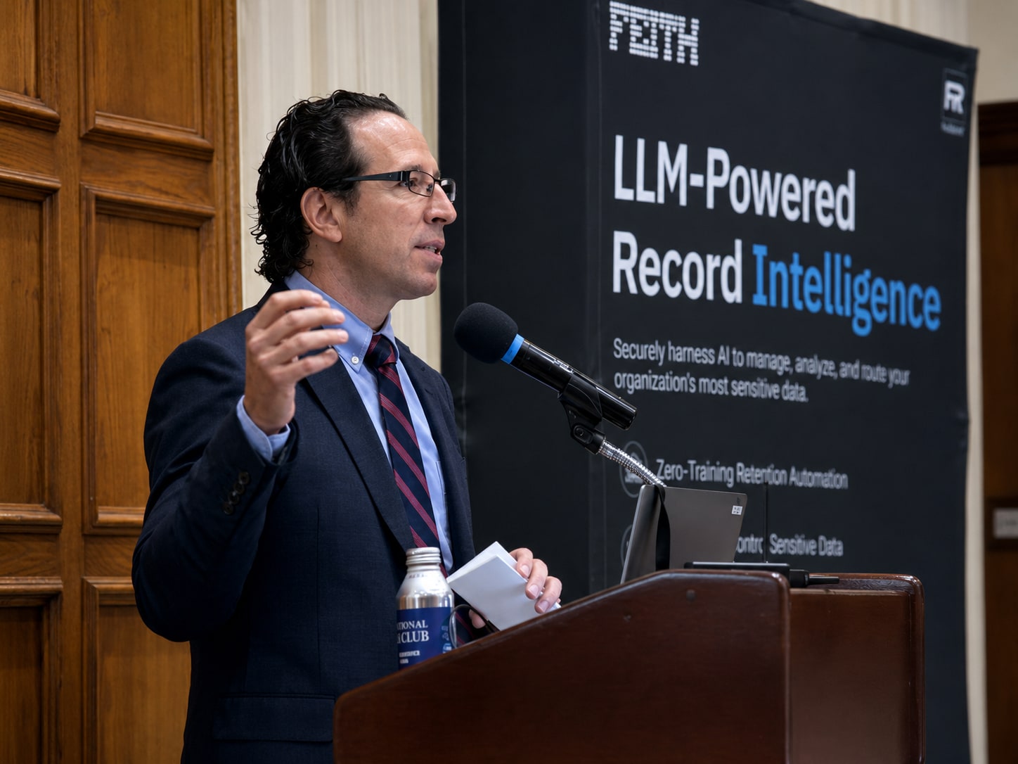 A Feith subject-matter expert presenting on LLM-powered record intelligence at a federal records event