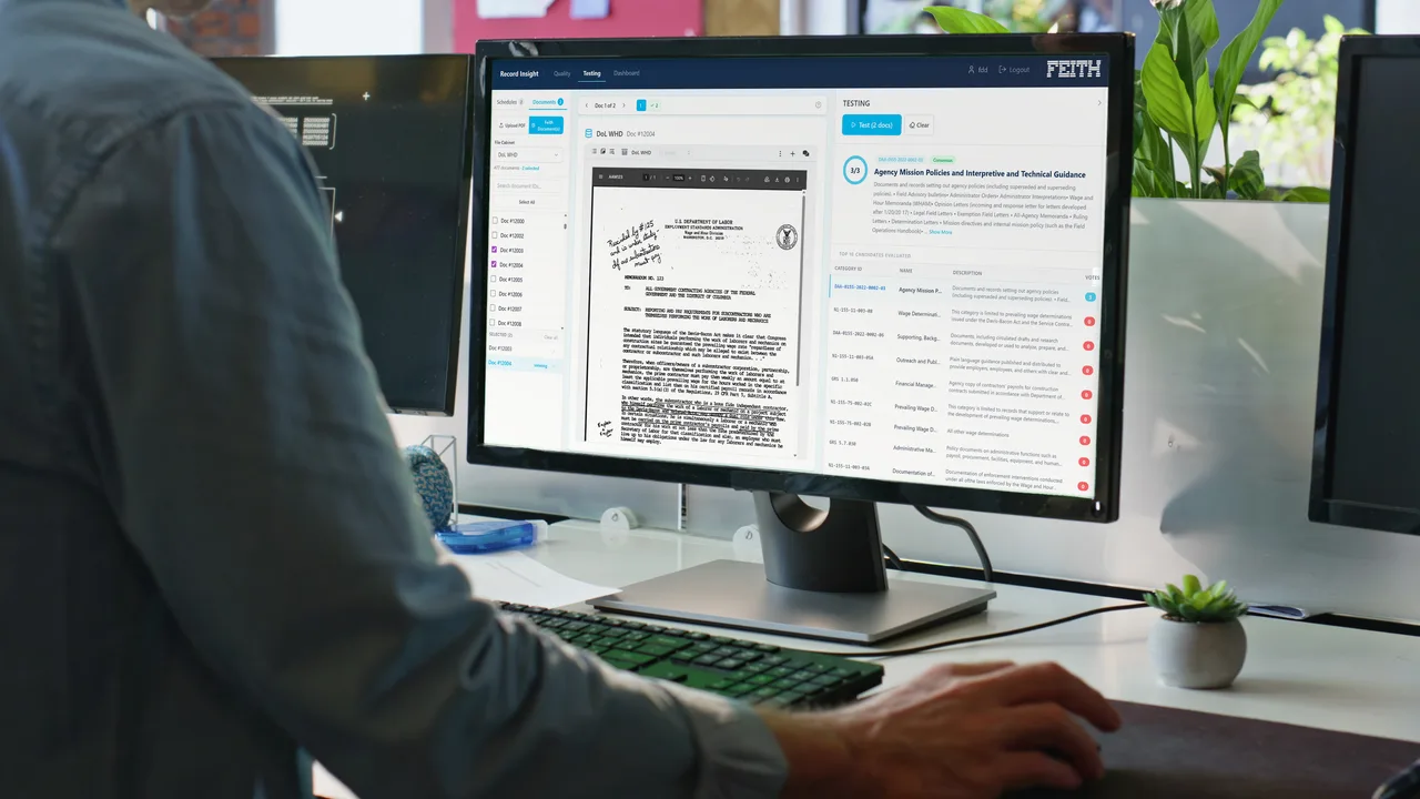 Records analyst testing documents against schedule categories in Record Insight