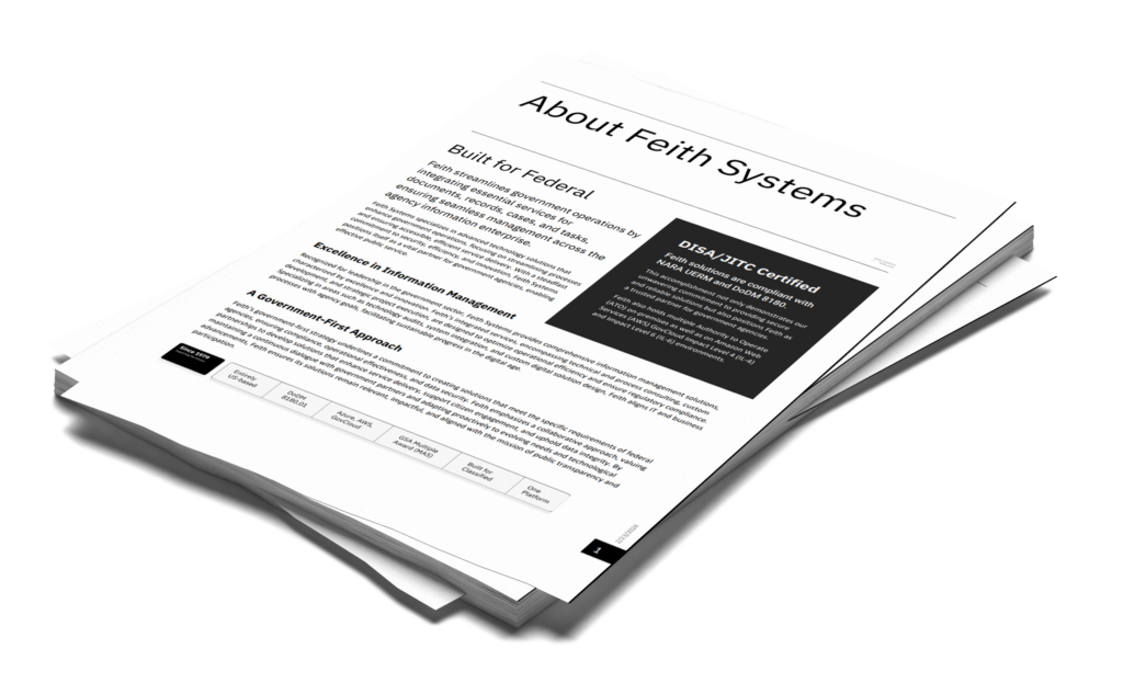 Overview of the Feith platform spanning documents, records, and case management